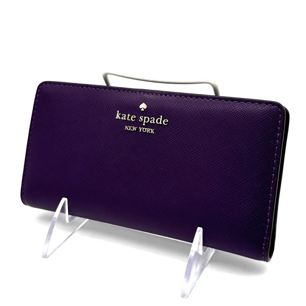 Kate Spade Small Madison Slim Bifold Wallet Purple/Gold  (NWT) - Picture 3 of 8